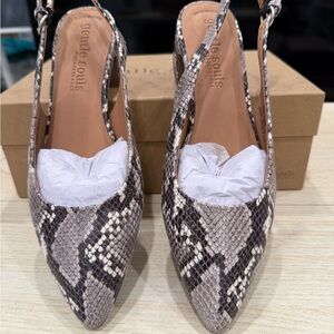 gentle souls Taupe and Black Snake-Print Pointed Slingback Pumps
